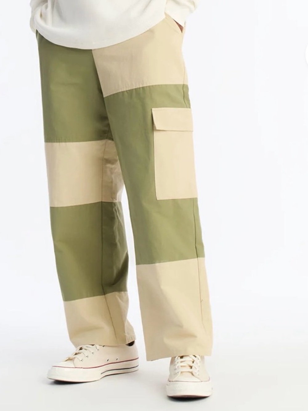 Colorblock Olive & Beige Cargo Pants for Men